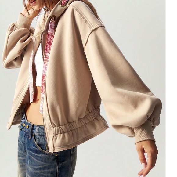 Cozy Paisley Print Drawstring Reverse Stitch Zip up Hoodie top - Picture 2 of 7